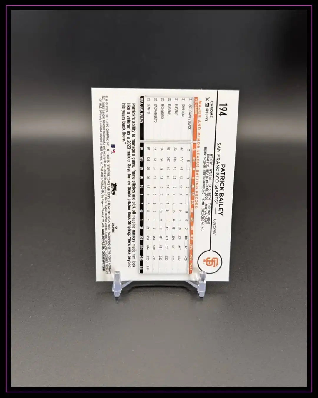 2024 Topps Chrome #194 Patrick Bailey Purple Refractors /250