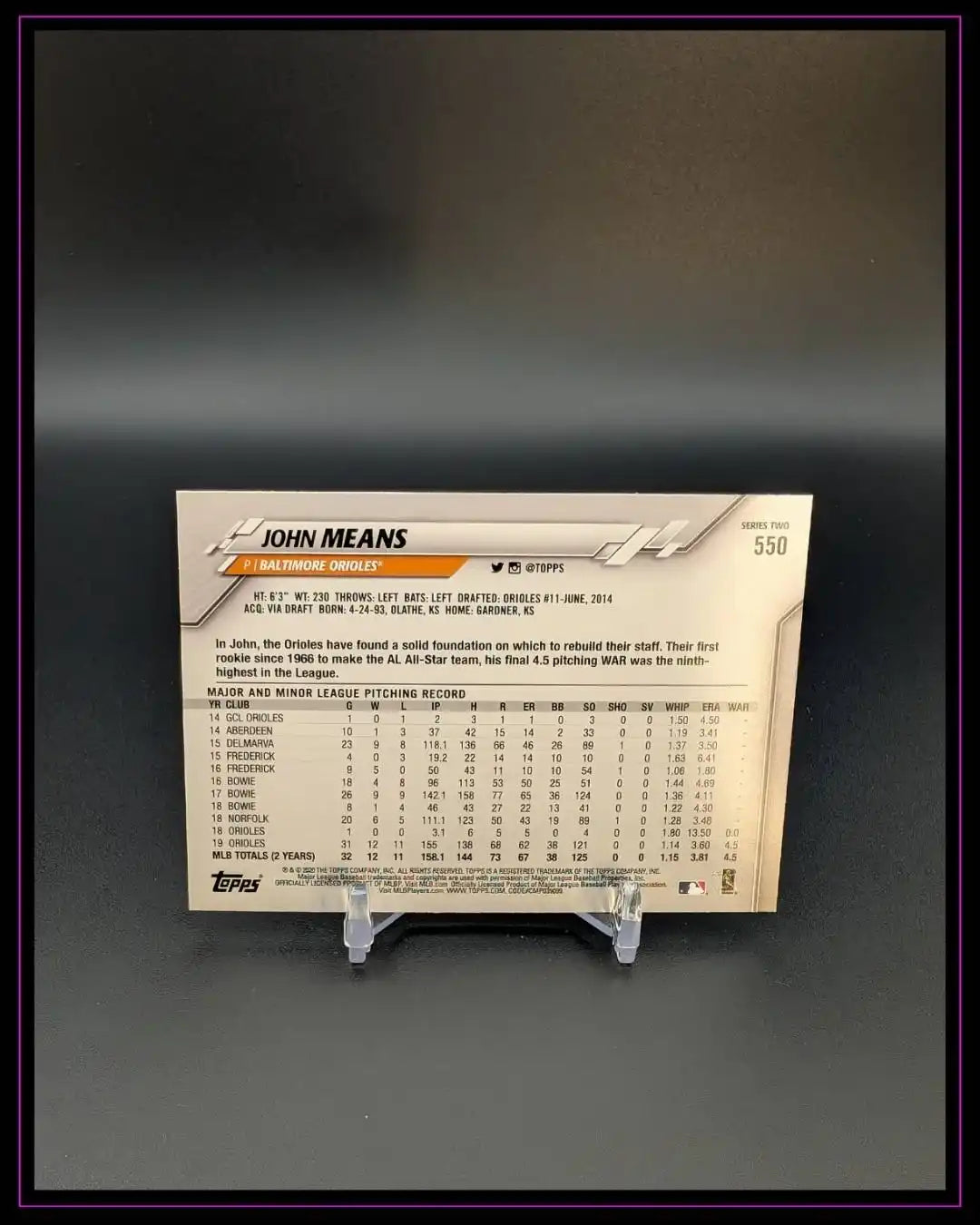 2020 Topps #550 John Means Gold Star