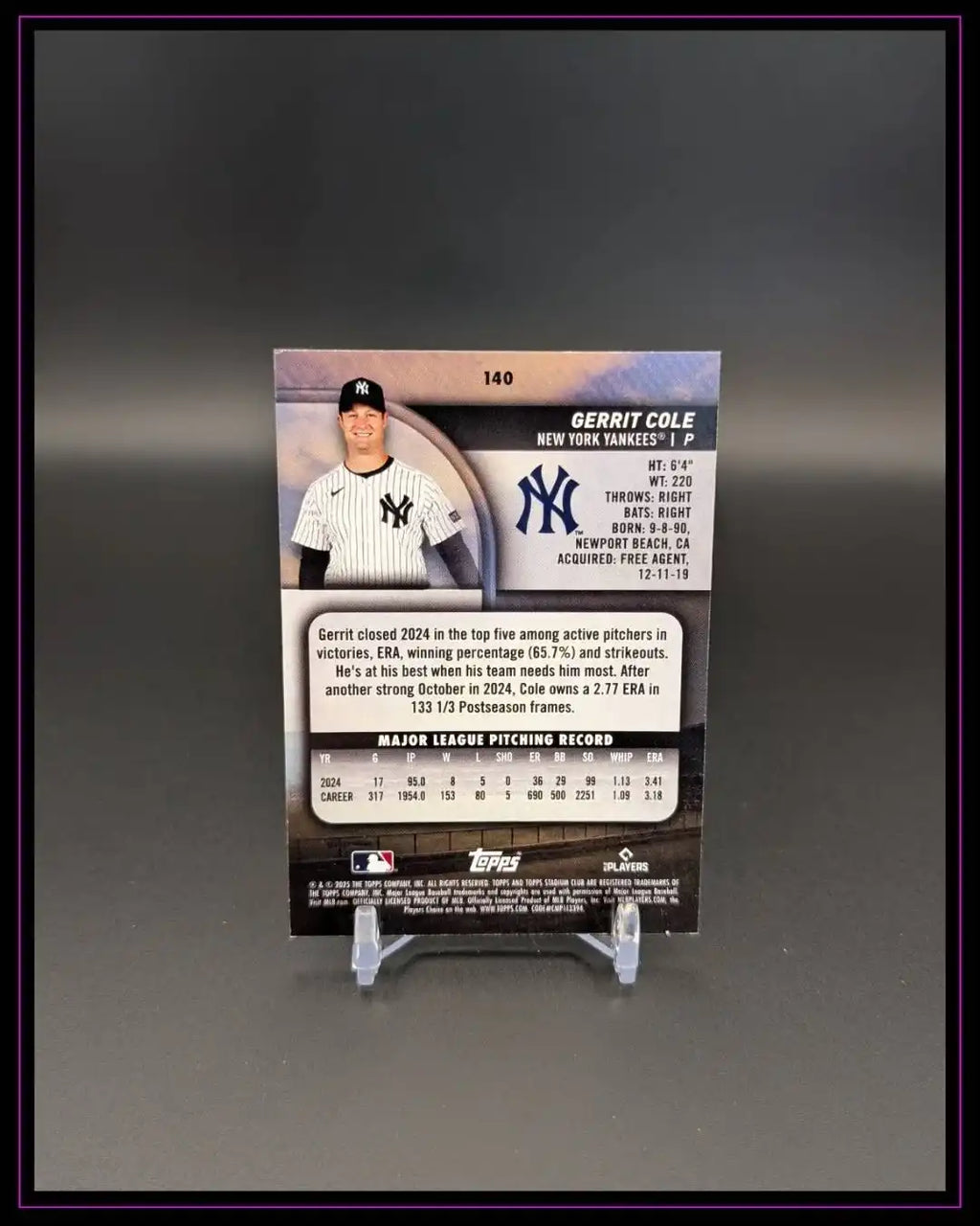 2025 Stadium Club #140 Gerrit Cole Bronze Foil