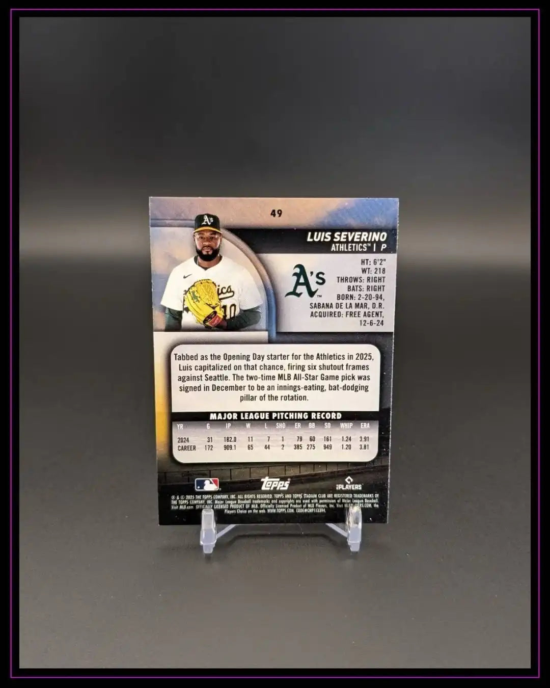 2025 Stadium Club #49 Luis Severino Light Blue Foil