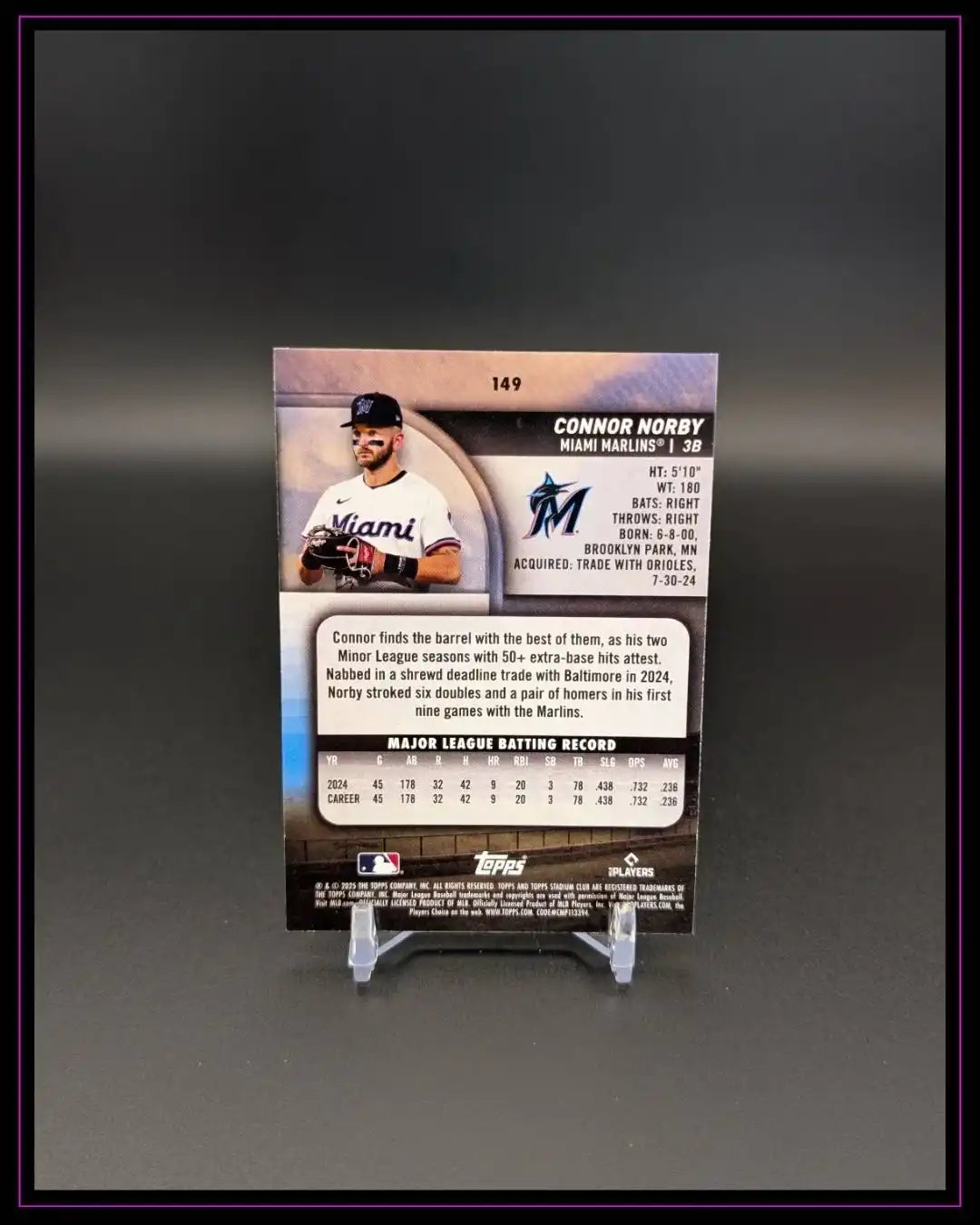 2025 Stadium Club #149 Connor Norby Light Blue Foil RC